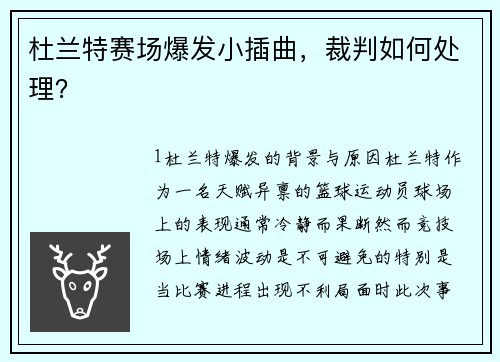 杜兰特赛场爆发小插曲，裁判如何处理？